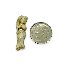 Load image into Gallery viewer, Czech glass mermaid beads 4pc beige gold 25mm
