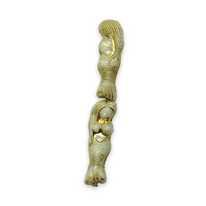 Czech glass mermaid beads 4pc beige gold 25mm