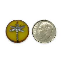 Load image into Gallery viewer, Czech glass tablecut dragonfly coin beads opaline yellow picasso 17mm
