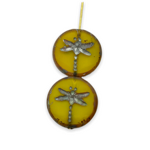Load image into Gallery viewer, Czech glass tablecut dragonfly coin beads opaline yellow picasso 17mm

