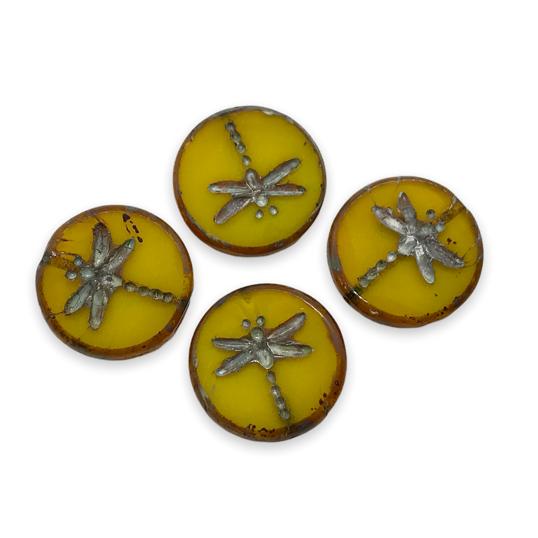 Czech glass tablecut dragonfly coin beads opaline yellow picasso 17mm-Orange Grove Beads