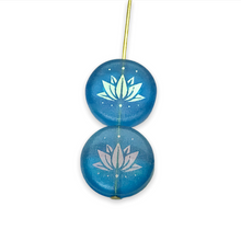 Load image into Gallery viewer, Czech glass laser tattoo lotus flower coin beads 8pc blue white AB 14mm
