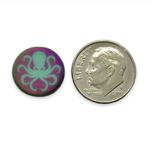 Load image into Gallery viewer, Czech glass laser tattoo octopus coin beads 8pc matte turquoise sliperit 14mm

