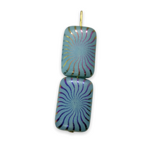 Load image into Gallery viewer, Czech glass rectangle kaleidoscope beads 6pc opaline blue sliperit 18x12mm
