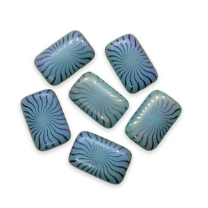 Czech glass rectangle kaleidoscope beads 6pc opaline blue sliperit 18x12mm