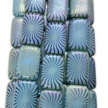 Load image into Gallery viewer, Czech glass rectangle kaleidoscope beads 6pc opaline blue sliperit 18x12mm-Orange Grove Beads
