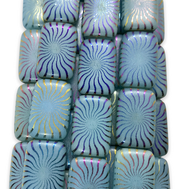 Czech glass rectangle kaleidoscope beads 6pc opaline blue sliperit 18x12mm-Orange Grove Beads