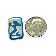 Load image into Gallery viewer, Czech glass laser tattoo mermaid rectangle beads 6pc periwinkle blue AB 18x12mm
