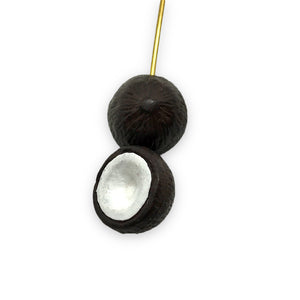 Tiny coconut halves fruit beads Peruvian ceramic 4pc 12x8mm