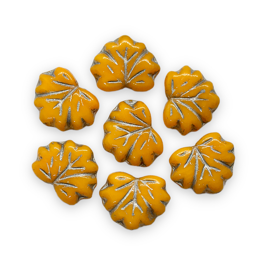 Czech glass autumn maple leaf beads pumpkin orange silver 12pc 13x11mm-Orange Grove Beads
