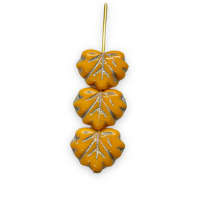 Czech glass autumn maple leaf beads pumpkin orange silver 12pc 13x11mm