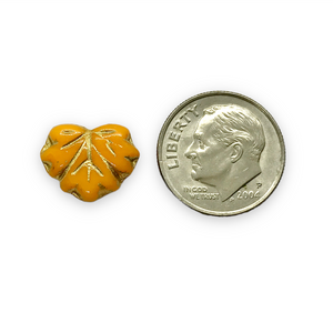 Czech glass autumn maple leaf beads pumpkin orange gold 12pc 13x11mm