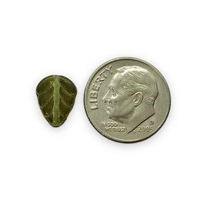 Czech glass leaf beads 25pc translucent olivine green bronze 11x8mm