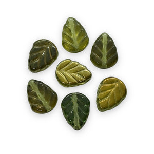 Czech glass leaf beads 25pc translucent olivine green bronze 11x8mm-Orange Grove Beads