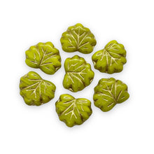 Load image into Gallery viewer, Czech glass maple leaf beads 12pc opaque green olivine gold 13x11mm-Orange grove Beads
