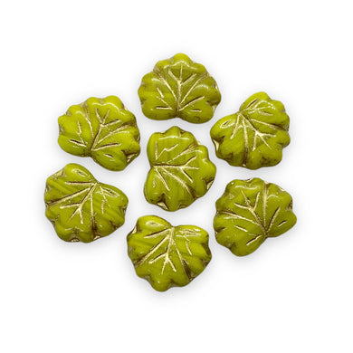 Czech glass maple leaf beads 12pc opaque green olivine gold 13x11mm-Orange grove Beads