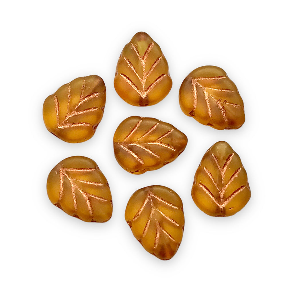 Czech glass leaf beads 25pc frosted topaz brown copper 11x8mm-Orange Grove Beads