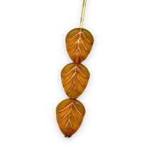 Load image into Gallery viewer, Czech glass leaf beads 25pc frosted topaz brown copper 11x8mm

