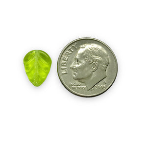 Czech glass leaf beads 25pc translucent light green 11x8mm
