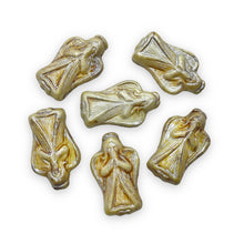 Load image into Gallery viewer, Czech glass angel beads 6pc 23x13mm white picasso luster #17
