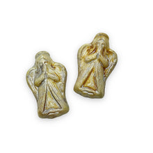Load image into Gallery viewer, Czech glass angel beads 6pc 23x13mm white picasso luster #17
