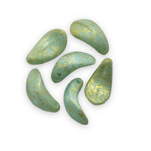 Load image into Gallery viewer, Czech glass curved flower petal drop beads 20pc etched opaline blue gold 13x7mm
