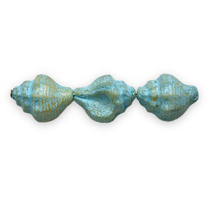 Czech glass conch seashell shell beads 8pc beige blue 15x12mm