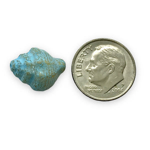Czech glass conch seashell shell beads 8pc beige blue 15x12mm