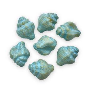 Czech glass conch seashell shell beads charms 8pc opaque beige blue 15x12mm-Orange Grove Beads
