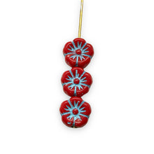 Load image into Gallery viewer, Czech glass hibiscus flower beads 12pc opaque red blue 10mm
