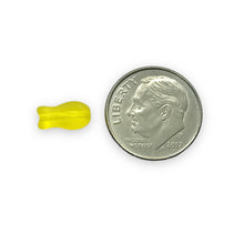 Load image into Gallery viewer, Czech glass tiny fish beads 30pc matte frosted yellow AB 9mm

