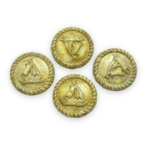 Load image into Gallery viewer, Czech glass sailboat puffed coin beads 4pc white gold wash 20mm
