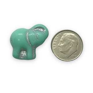 Czech glass elephant beads 4pc turquoise blue silver 20mm