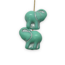 Load image into Gallery viewer, Czech glass elephant beads 4pc turquoise blue silver 20mm
