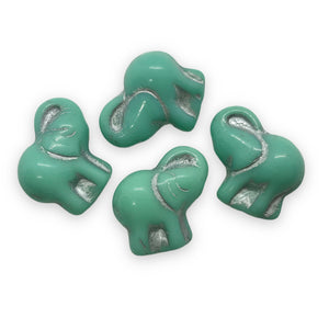 Czech glass elephant beads charms 4pc turquoise blue silver 20mm vertical drill-Orange Grove Beads