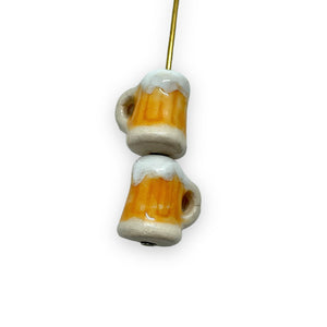 Tiny Oktoberfest beer mug stein beads Peruvian ceramic 4pc 12x10mm