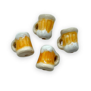 Peruvian ceramic Oktoberfest tiny beer mug stein beads 4pc 12x10mm-Orange Grove Beads