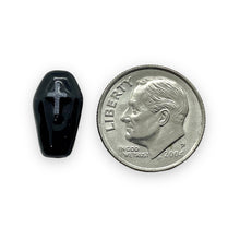Load image into Gallery viewer, Tiny black Halloween coffin casket beads Peruvian ceramic 4pc 14x8mm

