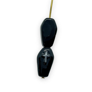 Tiny black Halloween coffin casket beads Peruvian ceramic 4pc 14x8mm