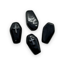 Load image into Gallery viewer, Peruvian ceramic tiny black Halloween coffin casket beads 4pc 14x8mm-Orange Grove Beads
