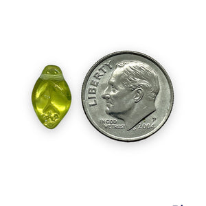 Czech glass leaf beads 25pc olivine green AB 12x7mm