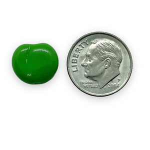 Czech glass flat apple fruit beads 12pc opaque green AB 12x11mm