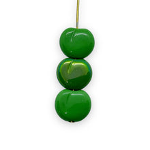 Load image into Gallery viewer, Czech glass flat apple fruit beads 12pc opaque green AB 12x11mm
