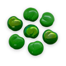 Load image into Gallery viewer, Czech glass flat apple fruit beads charms 12pc opaque green AB 12x11mm-Orange Grove Beads
