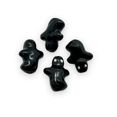 Peruvian ceramic tiny black Halloween ghost beads 4pc 14x11mm-Orange Grove Beads