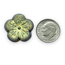 Load image into Gallery viewer, Czech glass XL hibiscus flower focal beads 4pc acid etched crystal AB 21mm
