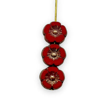 Load image into Gallery viewer, Czech glass table cut hibiscus flower beads 16pc red bronze 9mm
