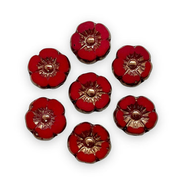 Czech glass table cut hibiscus flower beads 16pc red bronze 9mm-Orange Grove Beads