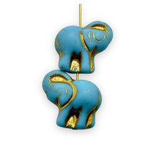 Load image into Gallery viewer, Czech glass elephant beads 4pc sky blue gold 20mm
