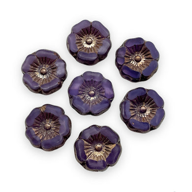 Czech glass table cut hibiscus flower beads 12pc purple bronze 12mm-Orange Grove Beads